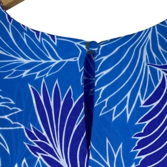 MISSY HOUSE Vintage Blue Floral Hibiscus Pleated Front Belted Dress US 17-18 - Picture 6 of 14